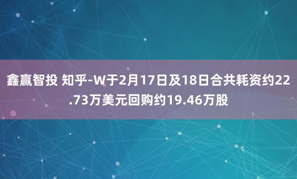 鑫赢智投 知乎-W于2月17日及18日合共耗资约22.73万美元回购约19.46万股