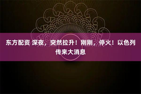 东方配资 深夜，突然拉升！刚刚，停火！以色列传来大消息