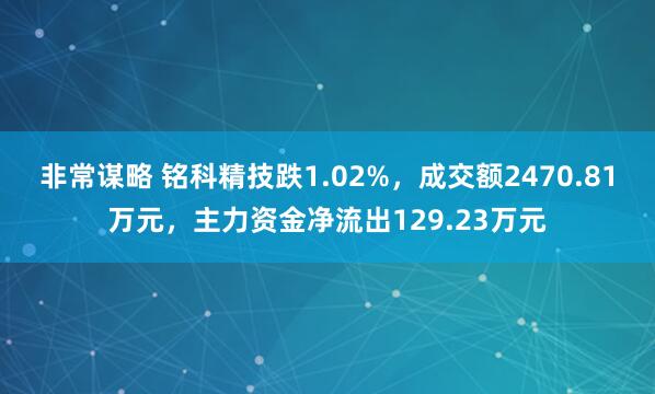 非常谋略 铭科精技跌1.02%，成交额2470.81万元，主力资金净流出129.23万元